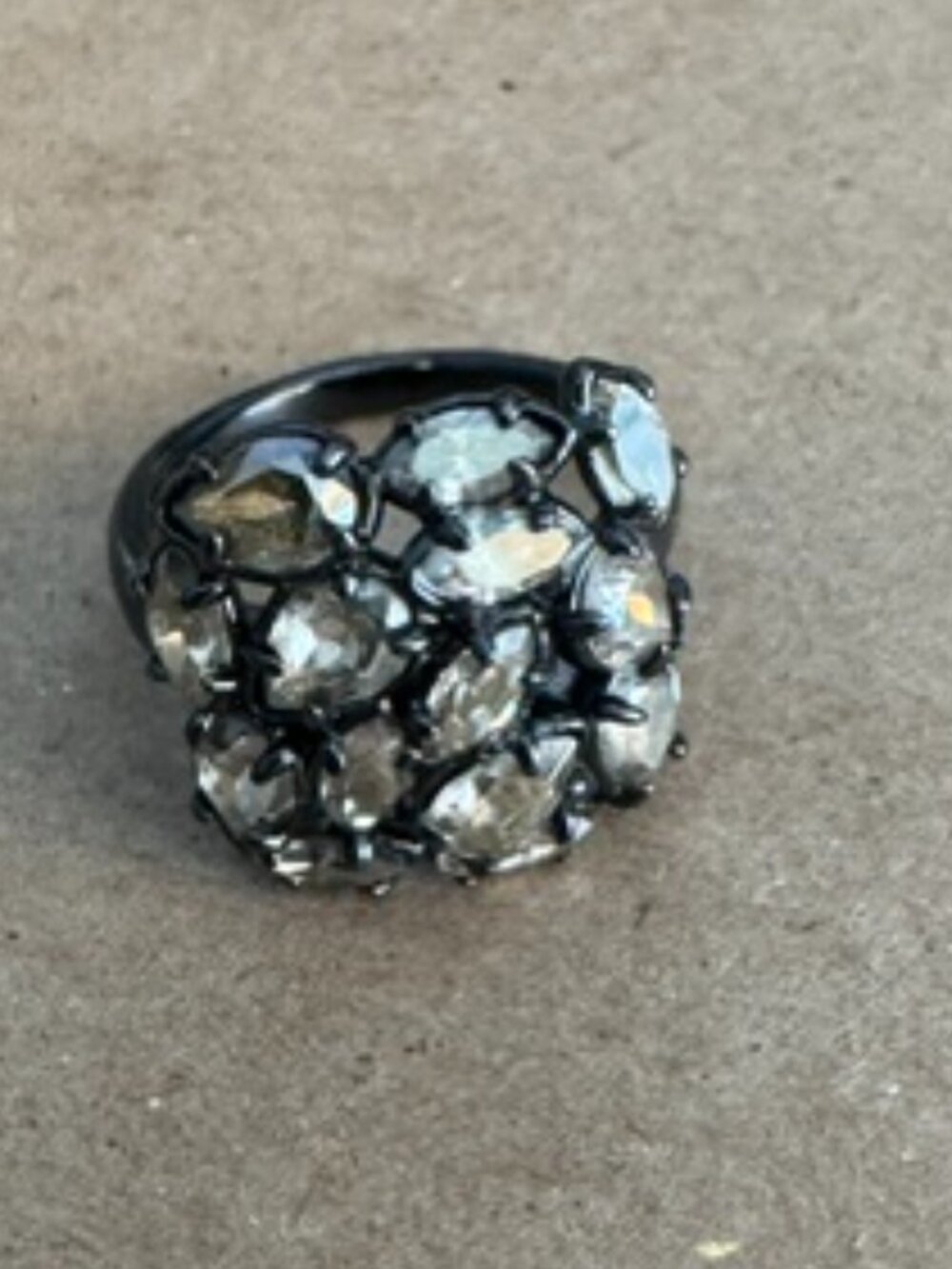 ALEXIS BITTAR CRYSTAL RUTHENIUM PLATED COCKTAIL RING